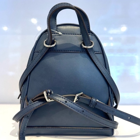 Michael Kors Rhea Extra-Small Printed Signature Logo Backpack Navy Blue - Picture 6 of 9